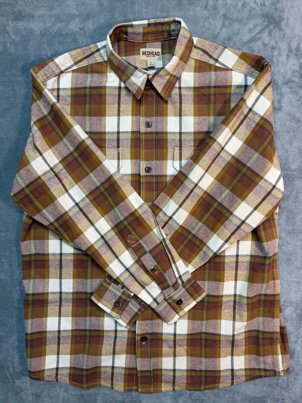 RedHead Since 1856 Mens Brown Plaid Long Sleeve Button Up Flannel Shirt XL